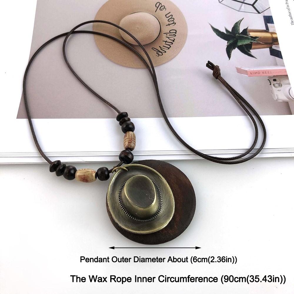 Leather Chain Wooden Pendant Necklace Boho Sweater Necklace Vintage Sweater Chain  Gifts