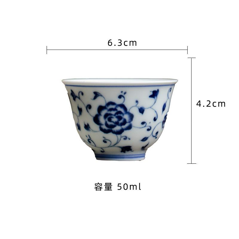 50ml Antique Blue And White Porcelain Teacup Vintage Tea Bowl Tea Pair Tea-tasting Smelling Cup Jianzhan Master Cups Teaware