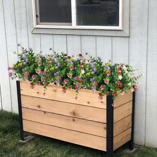 Artificial Camellia Flower with Eucalyptus Leaves 7 Fork Fake Flower with Stem UV Resistant Faux Bloom Indoor Outdoor Wedding Party Decoration