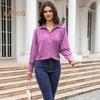 Women Shirt Lapel Puff Long Sleeve Solid Color Single-Breasted Shirt Tops Loose Fit Casual Tops Work Daily Wear