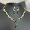 Brilliant Imitation Emerald Cubic Zirconia Jewelry Set gold Bridal Necklace and Earring Set Wedding and engagement jewelry