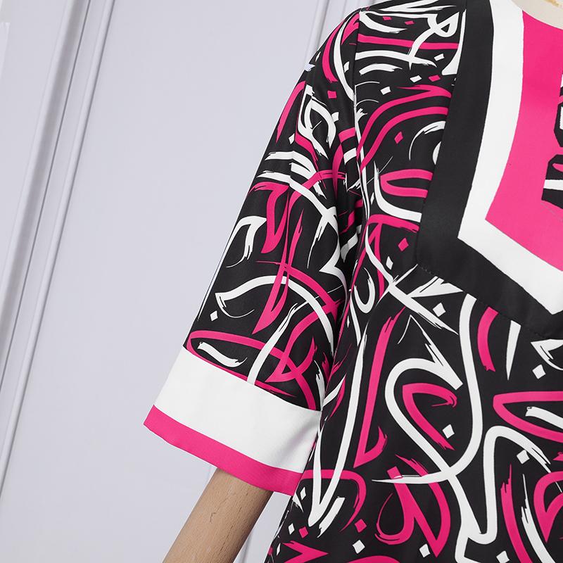 Oversized Women Half Sleeve Colorful Print Casual Loose Maxi Long Dress