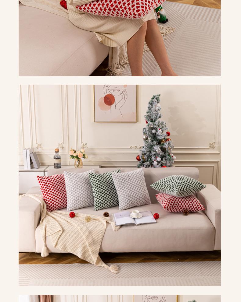 Diamond Check Jacquard Plush Christmas Pillowcase - Decorative Cushion Cover for Living Room, Bedroom, Sofa