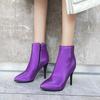 Fashion Women's Ankle Boots Purple Black Short Boots Ladies Waterproof High Heels Point Party Shoes For Women 