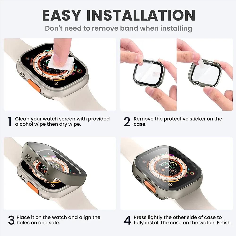 HD Tempered Glass+Case For Apple Watch Ultra 3/2/1 49mm PC Bumper+Screen Protector Cover iWatch Series Ultra 3 49mm Accessories