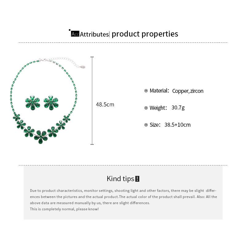 Elegant Water Drop Zircon Flower Earrings & Necklace Set – European & American Court Style Luxury Clavicle Chain for Women