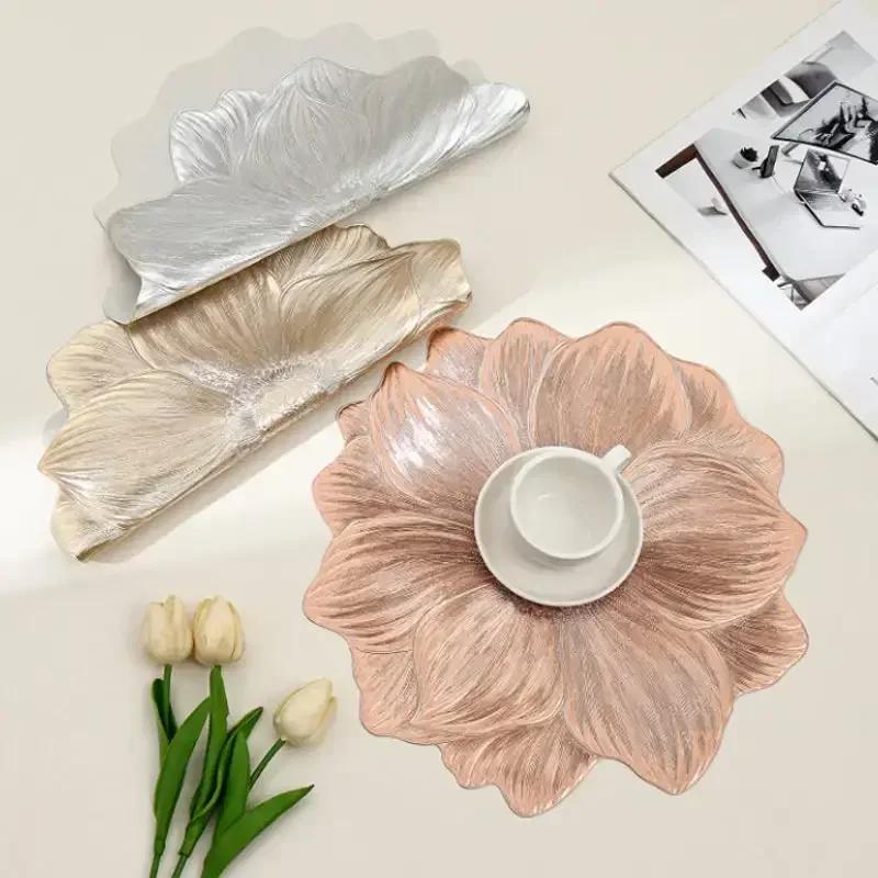 Hot Sale Lotus Shape Table Placemats Tableware Place Mat Oil Heat Resistant Waterproof Washable PVC Tableware Mat