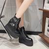 Fashion Women High Platform Ankle Boots Autumn Gothic Style Leather Shoes Buckle Punk Motorcycle Boots Round Toe Chunky Sneakers