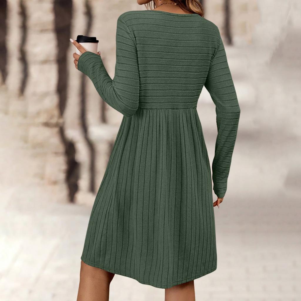 Ladies' Loose Comfortable Casual And Fashionable Solid Color Round Neck Long Sleeved Casual Dress