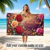 Floral Garden Theme Quick Dry Beach Towel Custom Name Text Print Large Sand Resistant Towel Beach Vacation