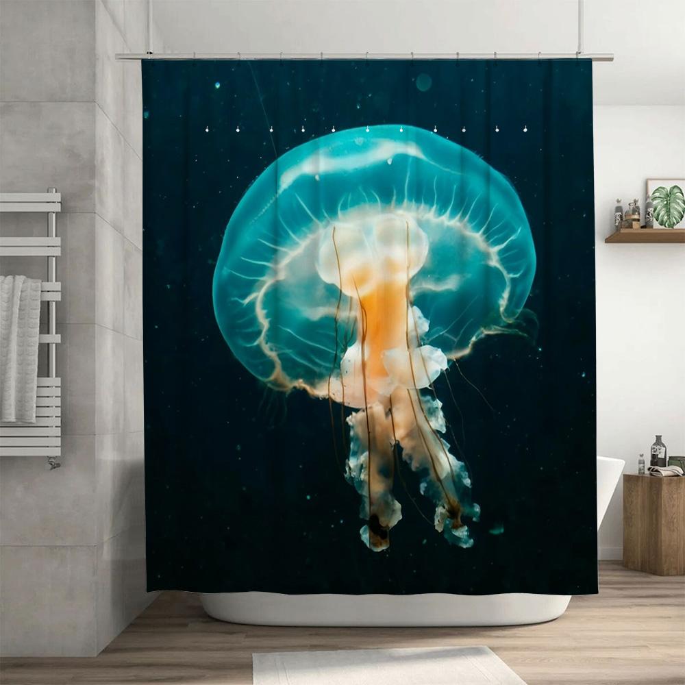Blue Jellyfish Shower Curtain Bath Decor for Kids Bathroom Waterproof Fabric High Quality Print Free Shipping Worldwide