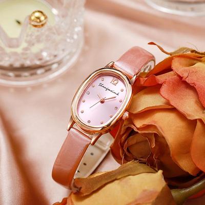 Orologio da Donna al Quarzo Ovale Retro - Cinturino in Pelle, Design Semplice