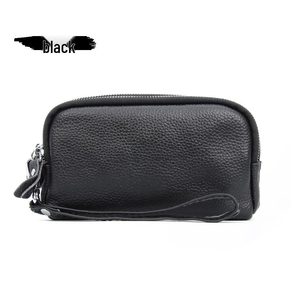Top Layer Cowhide Women's Clutch: Genuine Leather Long Wallet with Three-Layer Zipper, Large Capacity, Wrist Strap.