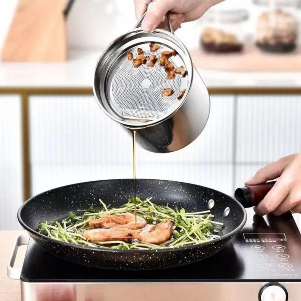 Large Capacity Oil Filtering Pot BPA-Free Stainless Steel Strainer Grease Container  Kitchen Use