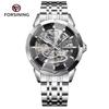 FORSINING Original Gold Skeleton Mechanical Man Watch Automatic Movement Clock Luxury Stainless Steel Men's Watches