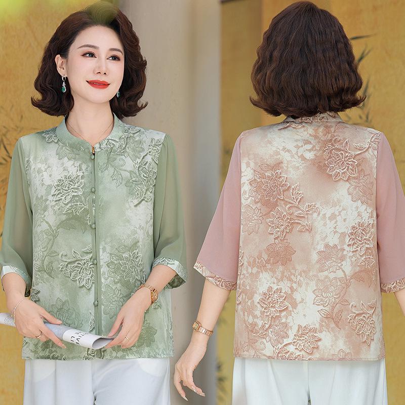Elegant Summer Slimming Women s Shirt - Stylish, Breathable & Fashionable Mother s Wear XL (for 90-105 jin) зелёный