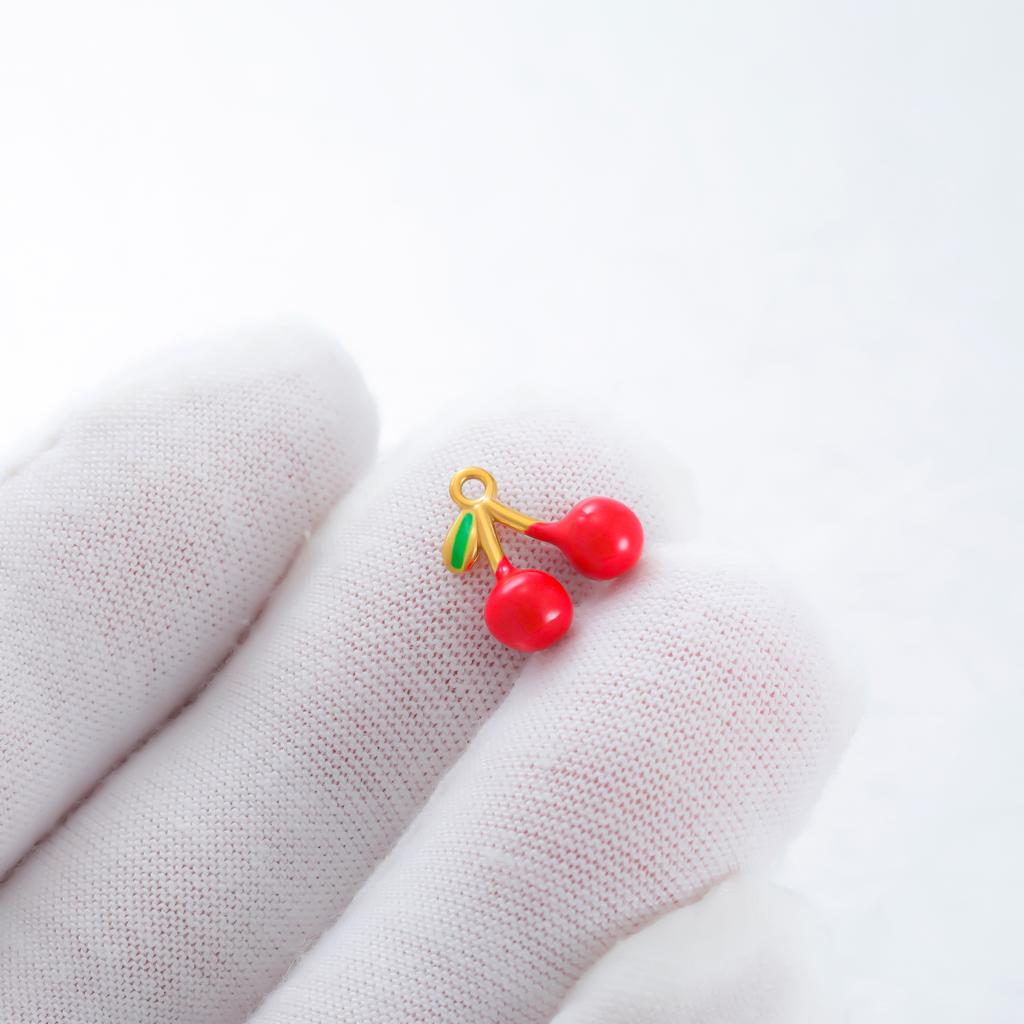Teamer 5pcs/Lot Enamel Cherry Charms Pendant Stainless Steel For Necklace Bracelet Making Fashion Accessory Romantic Jewelry
