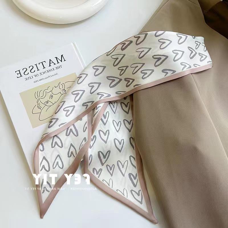 Small White And Tender Green Silk Scarf For Women, Thin Streamer, Headband, Hair Tie, Bag Decoration Long