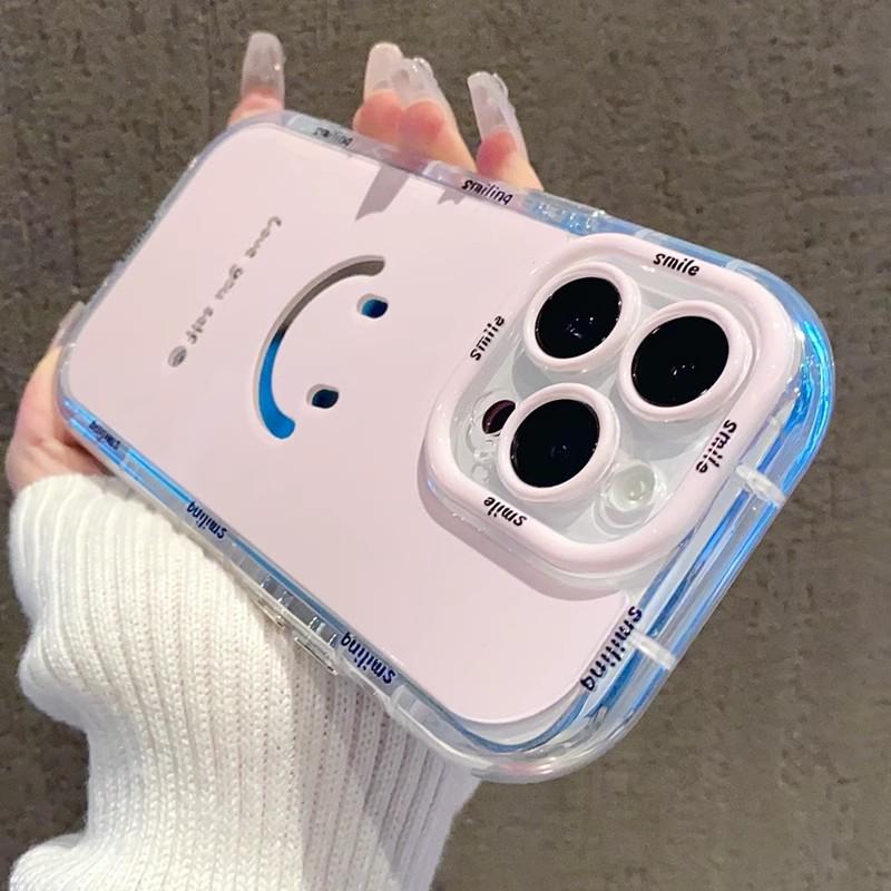 Pink Healing Smiley Face Protective Case for iPhone 17 and Xiaomi 17 - Personalized, Creative, Simple Style