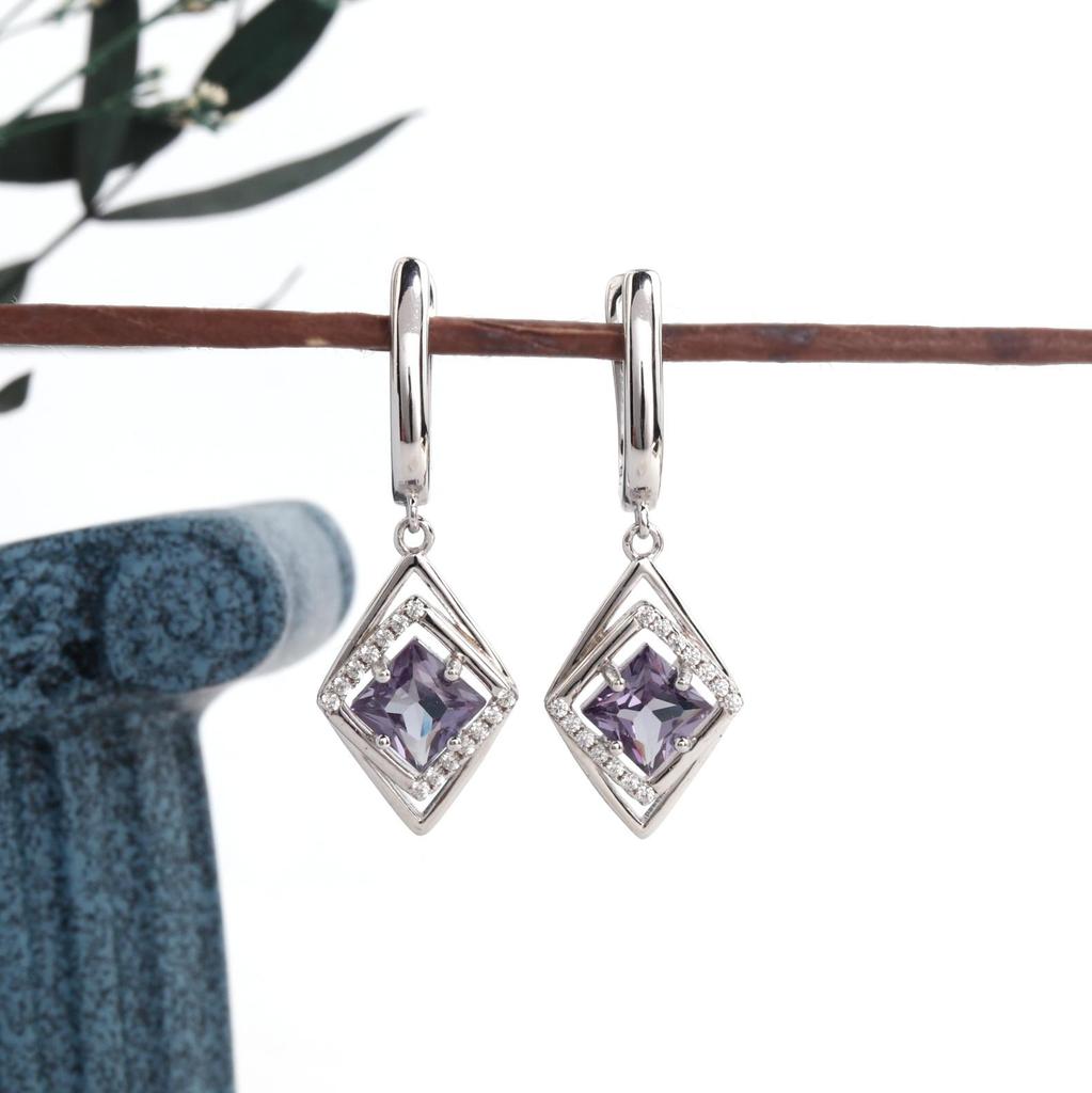925 Sterling Silver Dangling Earring Color Change Synthetic Alexander Nano Gift for Women Birthday Gift