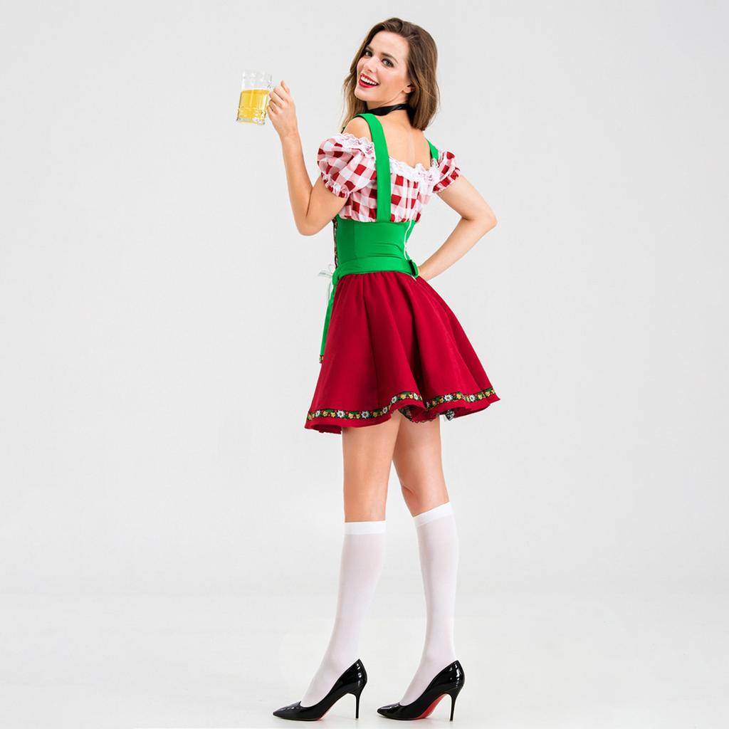 Traditional Bavarian Festival Costume Dress for Women Style Outfit with and Checkered Top
