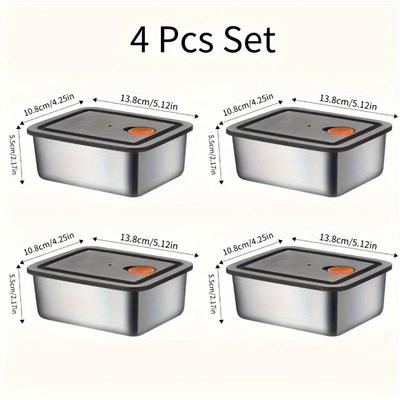 4Pc Stainless Steel Food Storage Containers Set Thickened Leakproof Stackable For Fridge Freezer And Pantry Organization