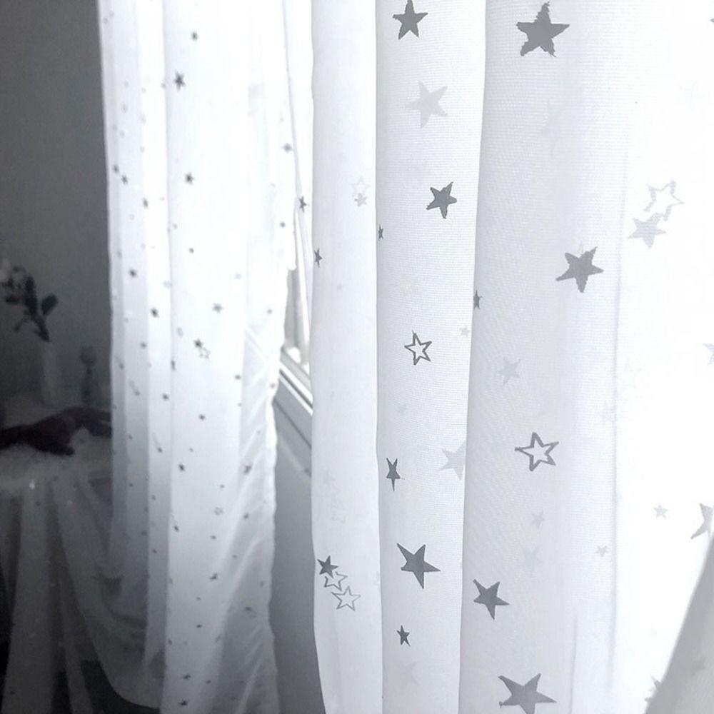 Translucent Tulle Curtains Elegant Window Curtains Silver Stars Sheer Curtains  Home Decoration