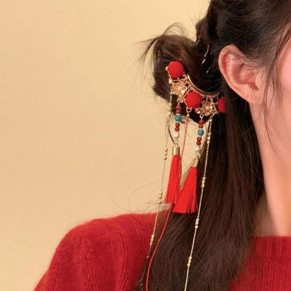 Retro New Year Headdress Tassel Bridal Hair Accessories Tang Dynasty Hairpin  Cheongsam Accessories
