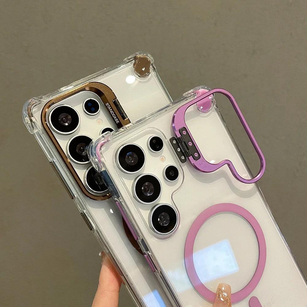 Magnetic Flip Stand Case For Samsung Galaxy S25 S24 S23 S22 Ultra Plus FE for Magsafe Wireless Charge Acrylic Shockproof Cover