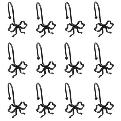 12pcs Black Bow Shower Curtain Hooks for Standard Shower Rods