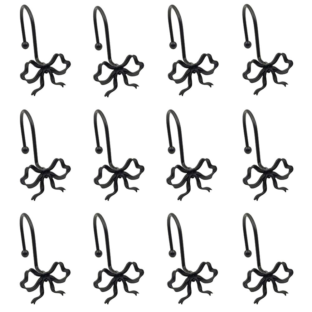 

12pcs Black Bow Shower Curtain Hooks for Standard Shower Rods