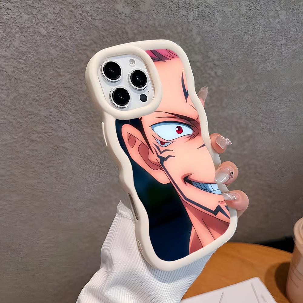 Jujutsu Kaisen Sukuna Mobile Phone Case for iPhone 17 16 15 14 13 12 11 Air Pro Max Plus Wavy Edge TPU Colorful Cover Pretty
