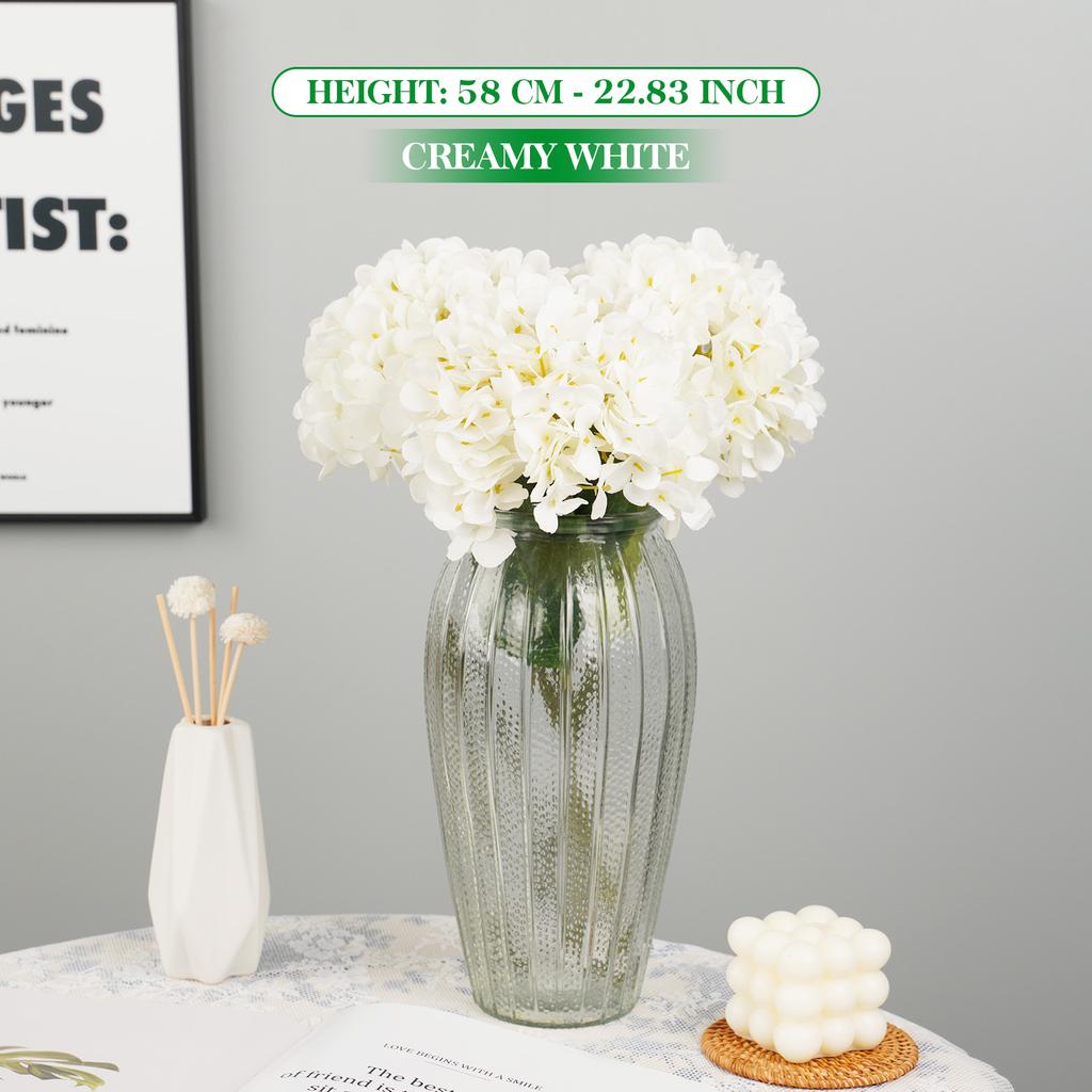 3/6PCS 22.83in White Embroidered Hydrangea Flowers Fake Plastic Stems for Wedding Party Office, Spring Summer Home Decor
