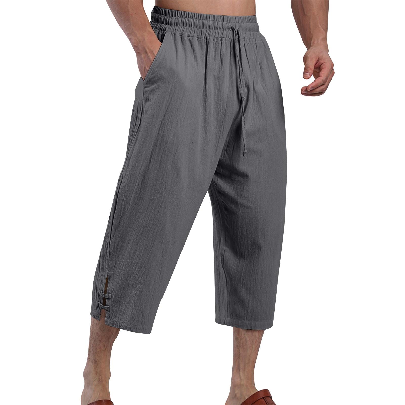 

Мужские летние повседневные укороченные брюки на шнурке Мужские дышащие укороченные брюки из хлопка и льна XXL