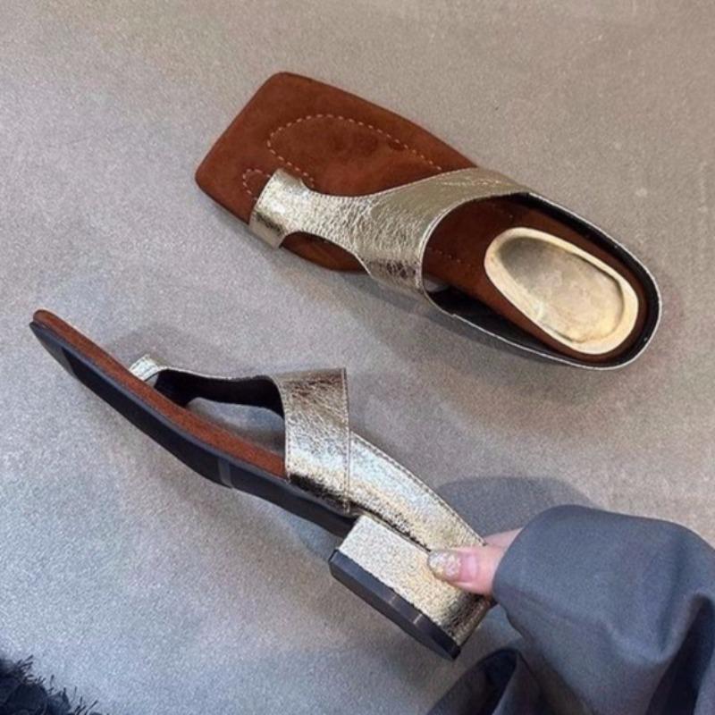 Fashion Women Slippers Fashion Square Toe Leather Sandal High Quality Casual Slippers for Women Summer Pinch Toe Sandals Sandalias Mujer