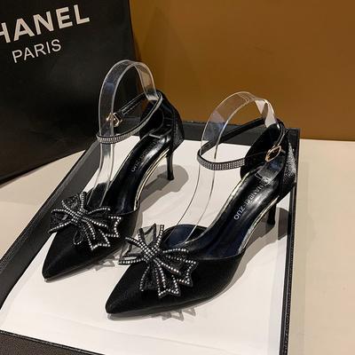 Madingi Juodi Stiletto Batai Su Krištoliniu Kaspinėliu Moteriški Su Kulniuku Ir Kulkšnies Dirželiu vakarėlio Batai Moteriški Smailus Pirštas Su Sagtuku Ypač Aukšti Kulniukai Batai Lady