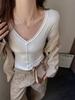 Premium Rolled-Edge V-Neck Slimming Long Sleeve Top for Women - Autumn/Winter
