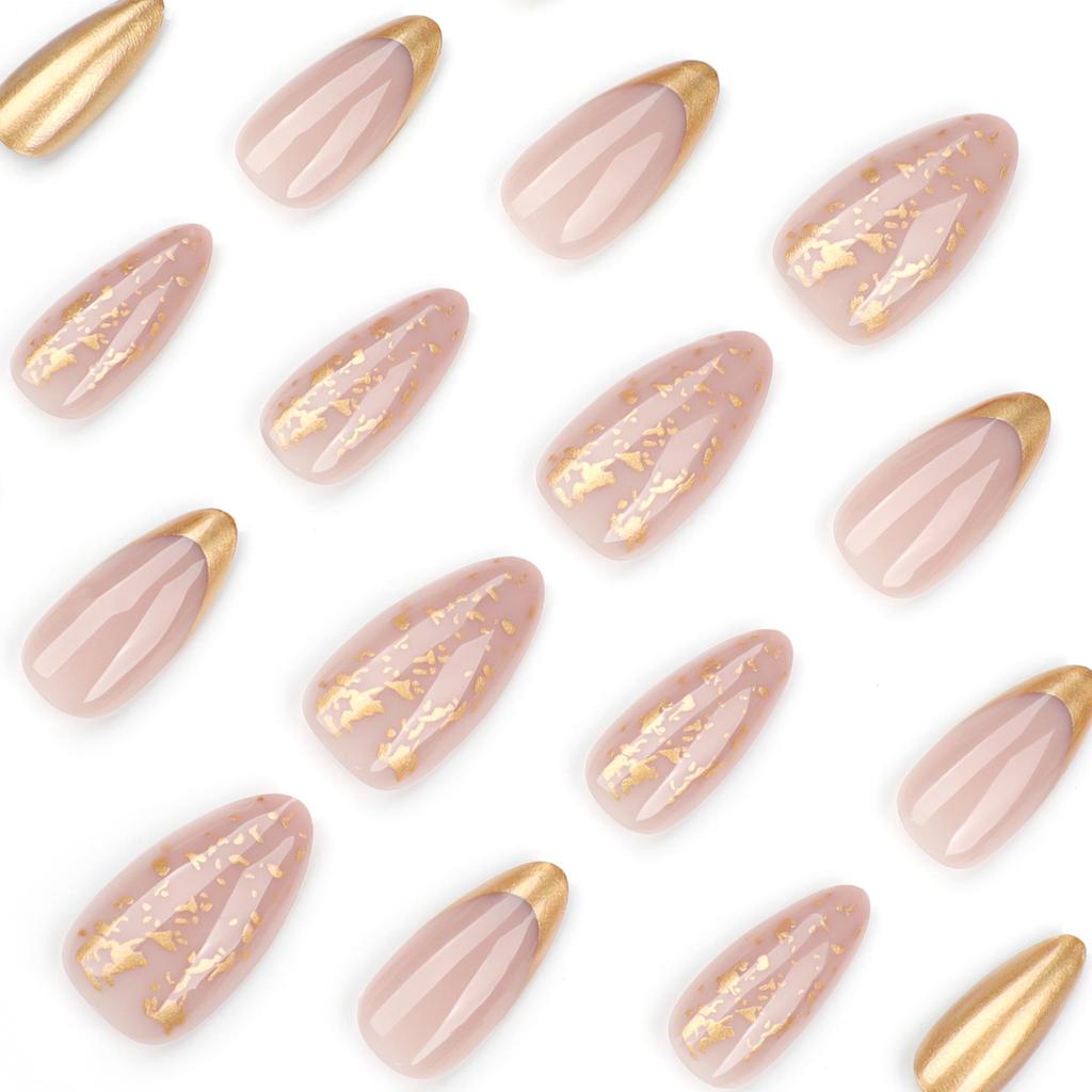 Nail Art Armatura Dorata Francese con Mandorla Unghie Finte da Pressare
