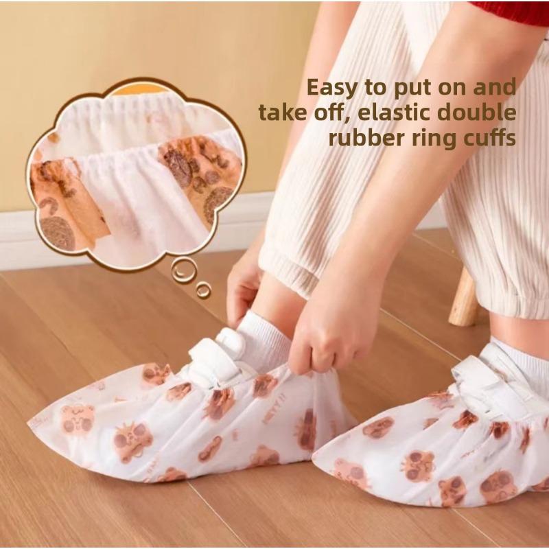 Bear Shoe Covers, Disposable Printed Cartoon Shoe Covers, Thickened Non-woven Fabric Anti-slip Household Indoor Foot Covers