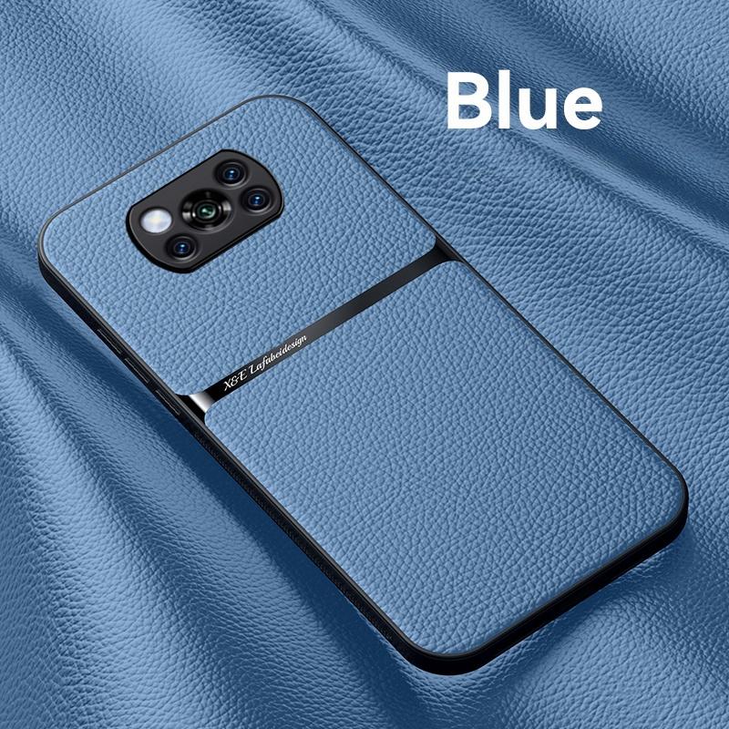 For Poco X3 Pro Case Leather Car Magnetic Holder Phone Case for Xiaomi PocoX3 Poco X3 NFC Little X 3 With Metal Plate Back Cover