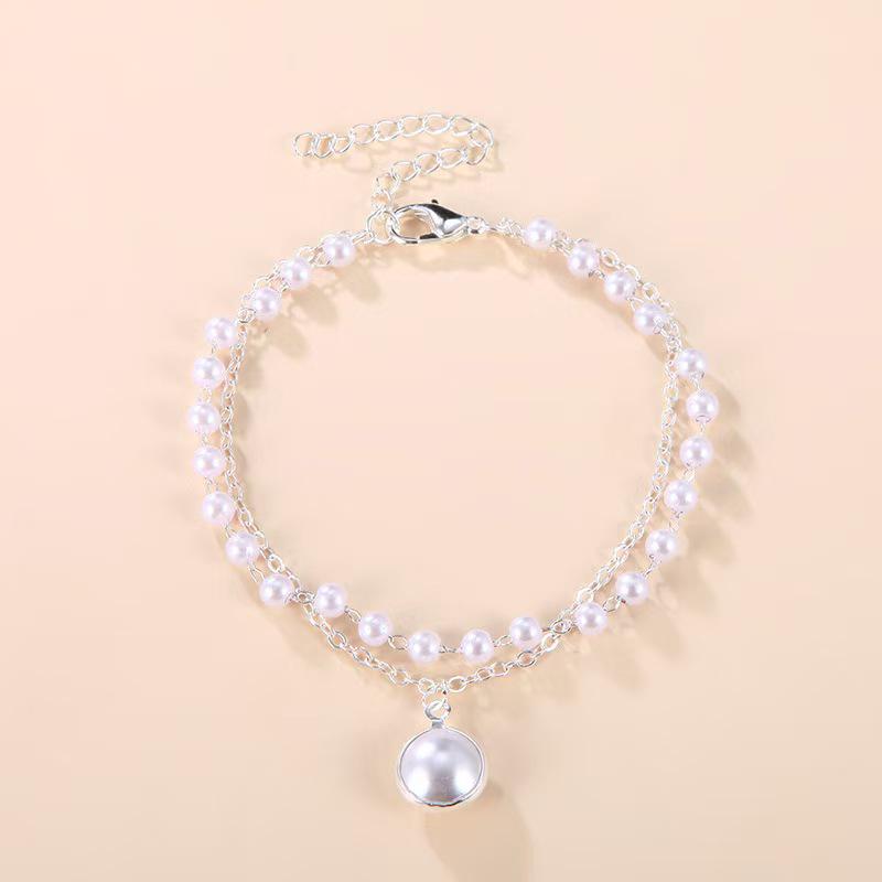 Trendy Multi-Layer Pearl Necklace & Beaded Bracelet Set Natural