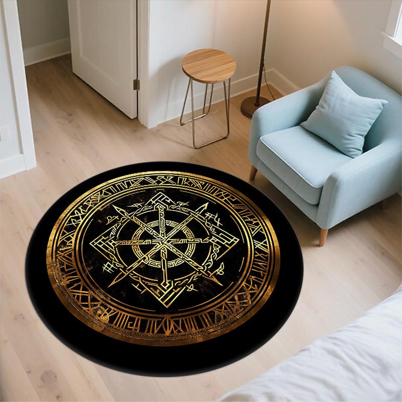 Viking Runes,Round Area Rug,Carpet Rug for Living Room Bedroom Sofa Playroom Decor,Non-slip Floor Mat