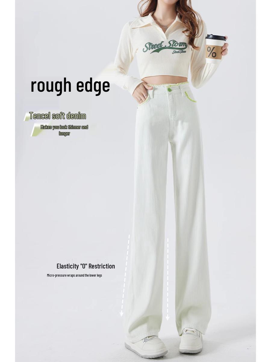 

Женские джинсы из тенсела мятно-зеленого цвета с высокой посадкой - Облегающий крой, необработанный край, прямые широкие брючины, коллекция лето 2025 30 (Fits 126-135 lbs)