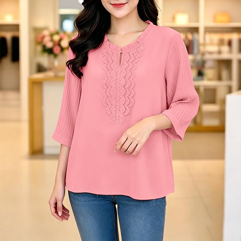 ZANZEA Women Casual Round Neck Lace Patchwork Loose 3/4 Sleeve Blouse S