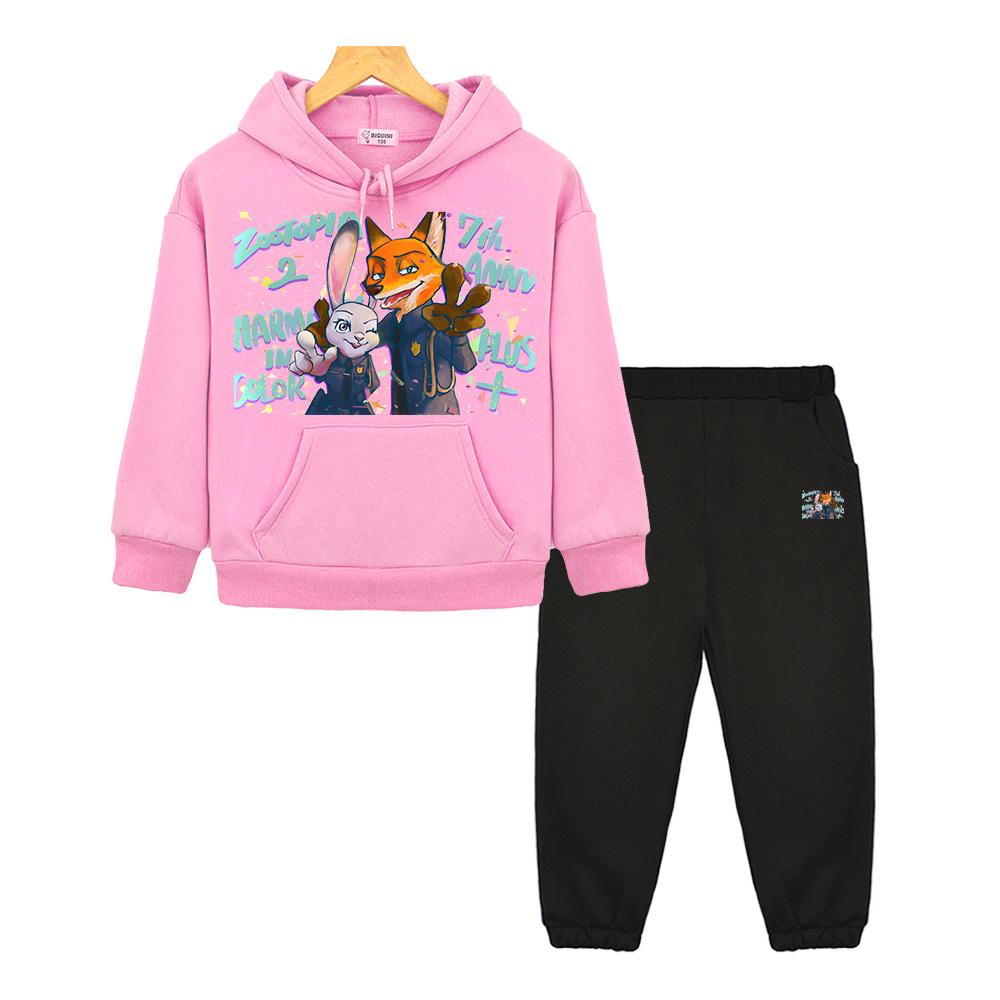 boy girls Hooded Sports Sets Zootopia 2 Casual hoodies Fleece Sweatshirt y2k sudadera pullover+Pant kids boutique clothes