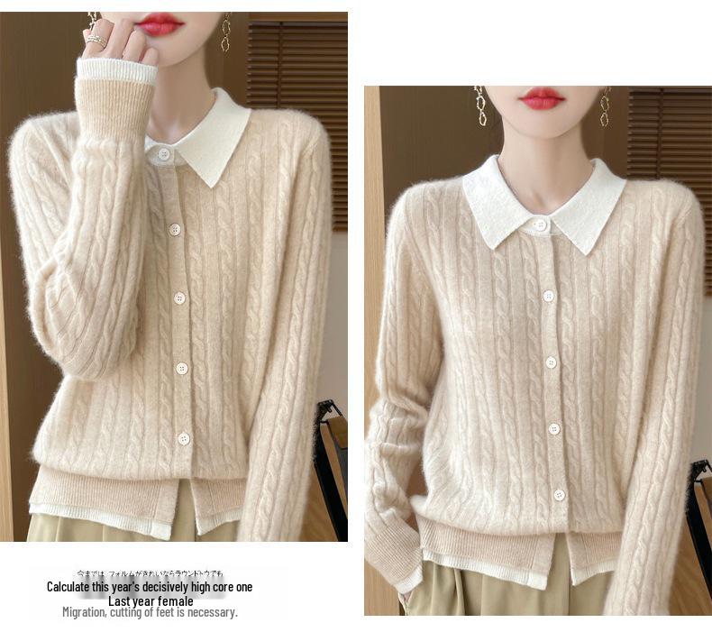 Women's Autumn Knitted Wool Cardigan with Doll Collar – High-End Fashion Sweater Coat
