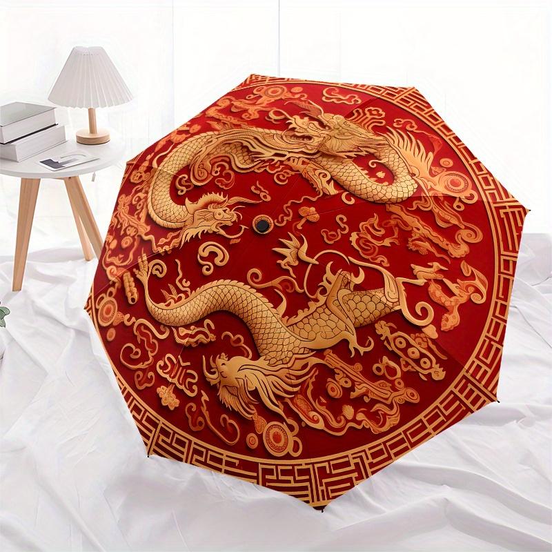 Drache, Chinesisch thematisch Acht Rippen Automatischer Faltregenschirm Ist Geeignet für Sowohl Männer als Auch Frauen, Was Ihn zu Einem Perfekten Weihnachten und Valentinstag macht