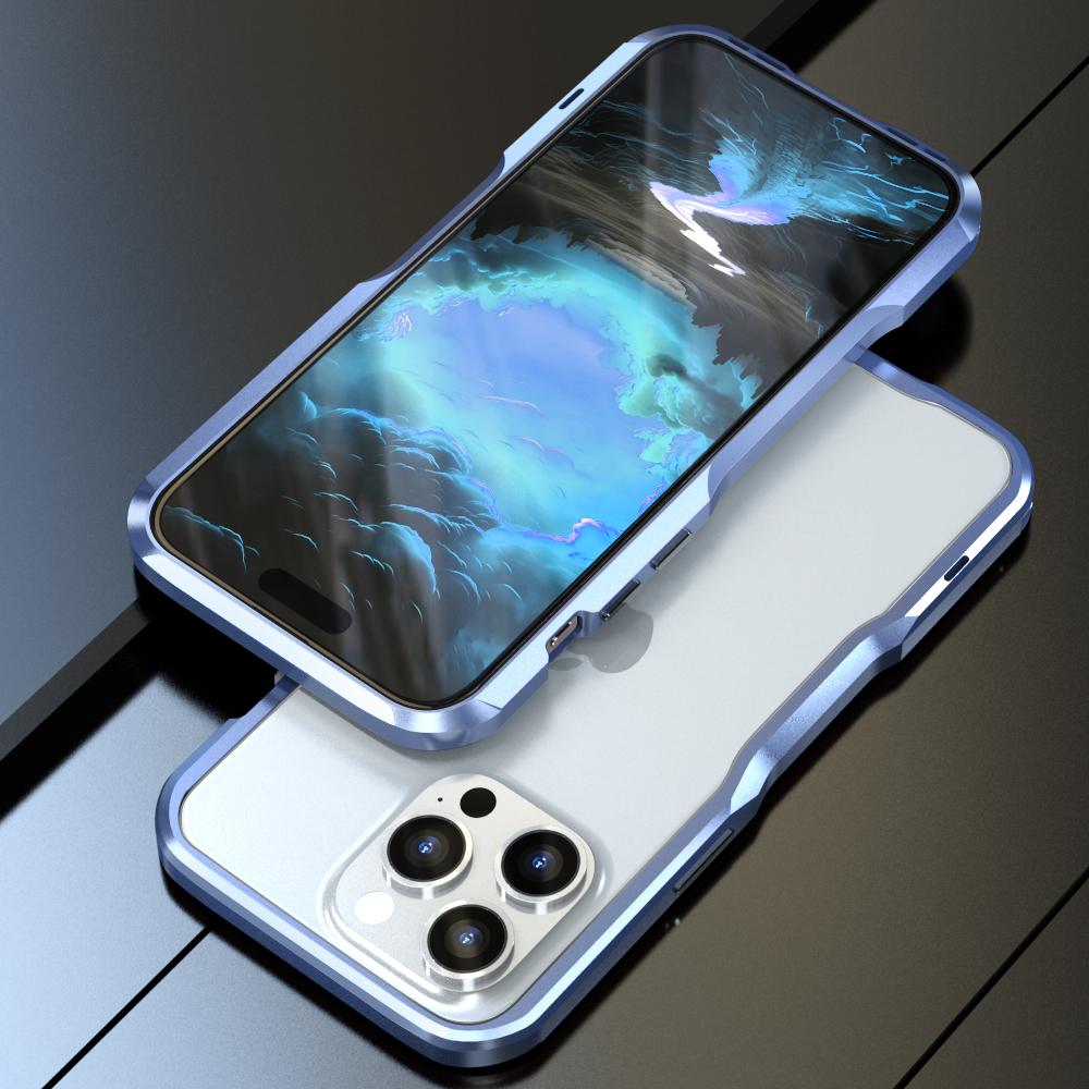 Carcasă Armor pentru iPhone 15 14 Pro Max 14 15 Plus 14 Pro, rezistentă la șocuri, cu cadru metalic, bara de protecție, neregulată, din aluminiu
