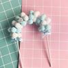 Rosa Blå Mjuk Pompom Moln Cake Topper Baby Shower Födelsedag DIY Tårta Topp Flaggor Dekoration Festival Festtillbehör