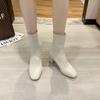 NEW Spring Sock Boots Autumn Shoes Woman Casual Solid Color Slip-On Ankle Boots Fashion Round Toe Party Shoes Square Heel High
